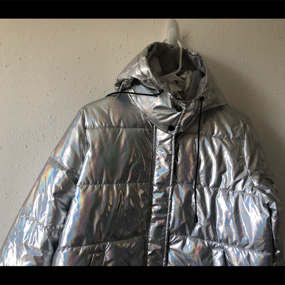 Rare Warm Puffy Iridescent Metallic Jacket Coat L - Picture 4 of 9